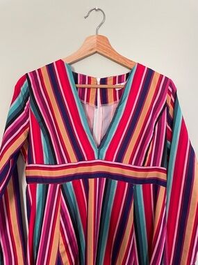 Striped V-Neck Maxi Dress in Multi-Color